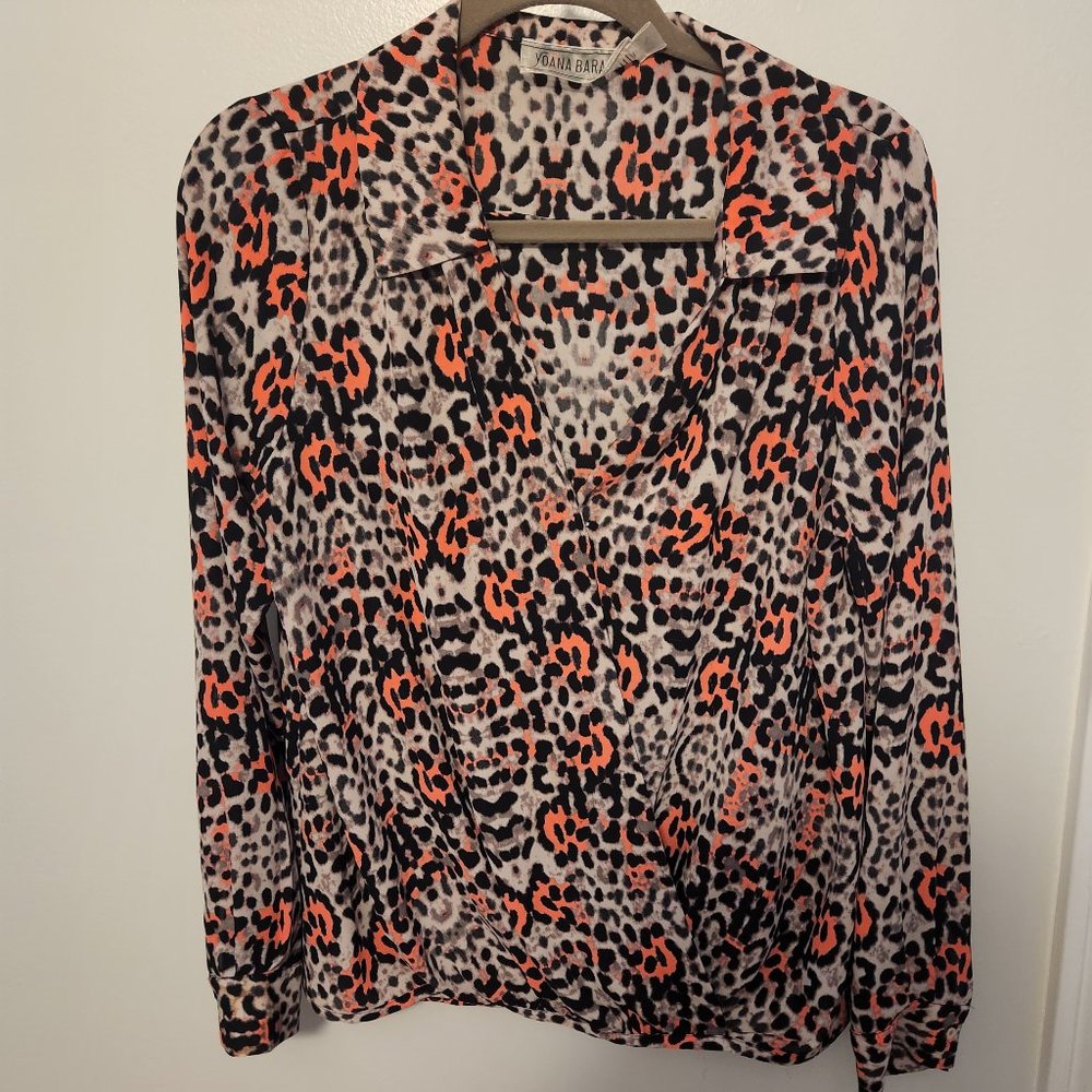 Yoana Baraschi Coral Leopard Print Blouse L